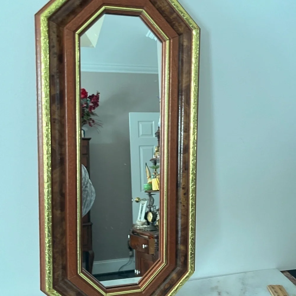 Vintage Octagon Mirror Wood with Gold Trim 18-1/2” X 8-1/2” Set Of 2